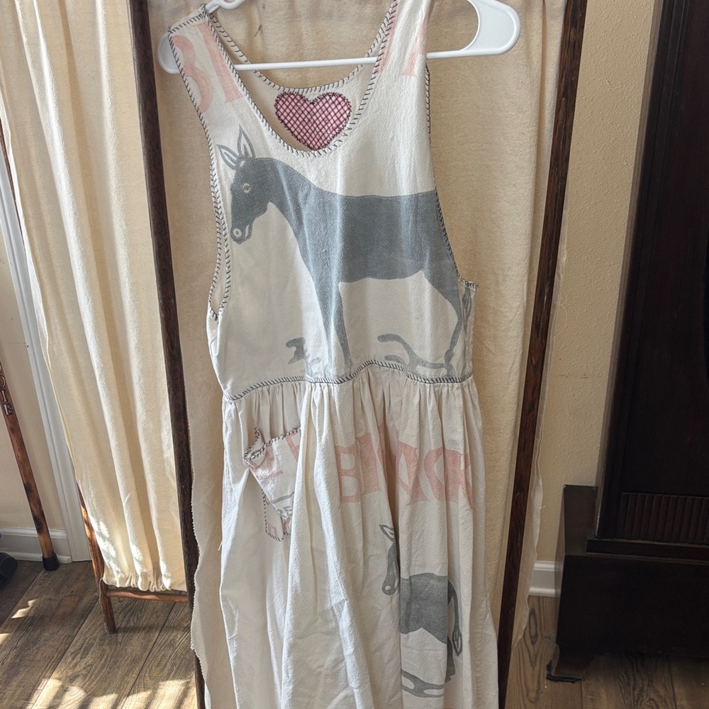 Sleeveless Handmade Feed-sack Dress With Pocket. Fits M. Bust 18”